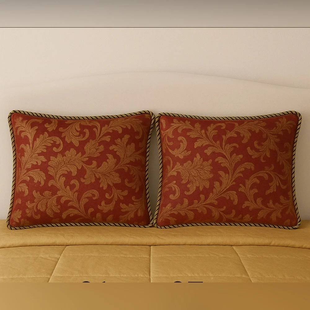 Red and Gold‎ Floral Tapestry King Size Shams